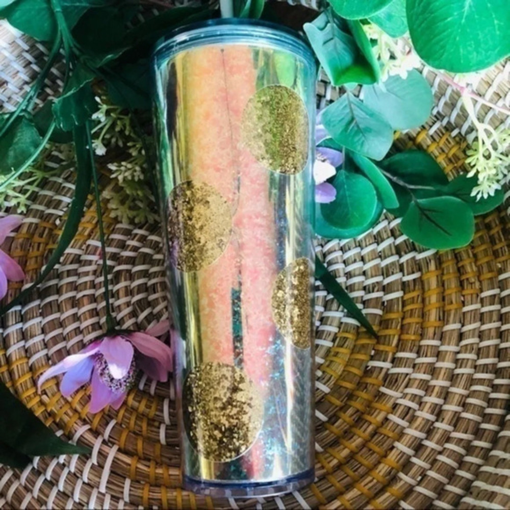 Starbucks Gold Glitter Polka Dot Cold Cup Tumbler Limited Edition NWT